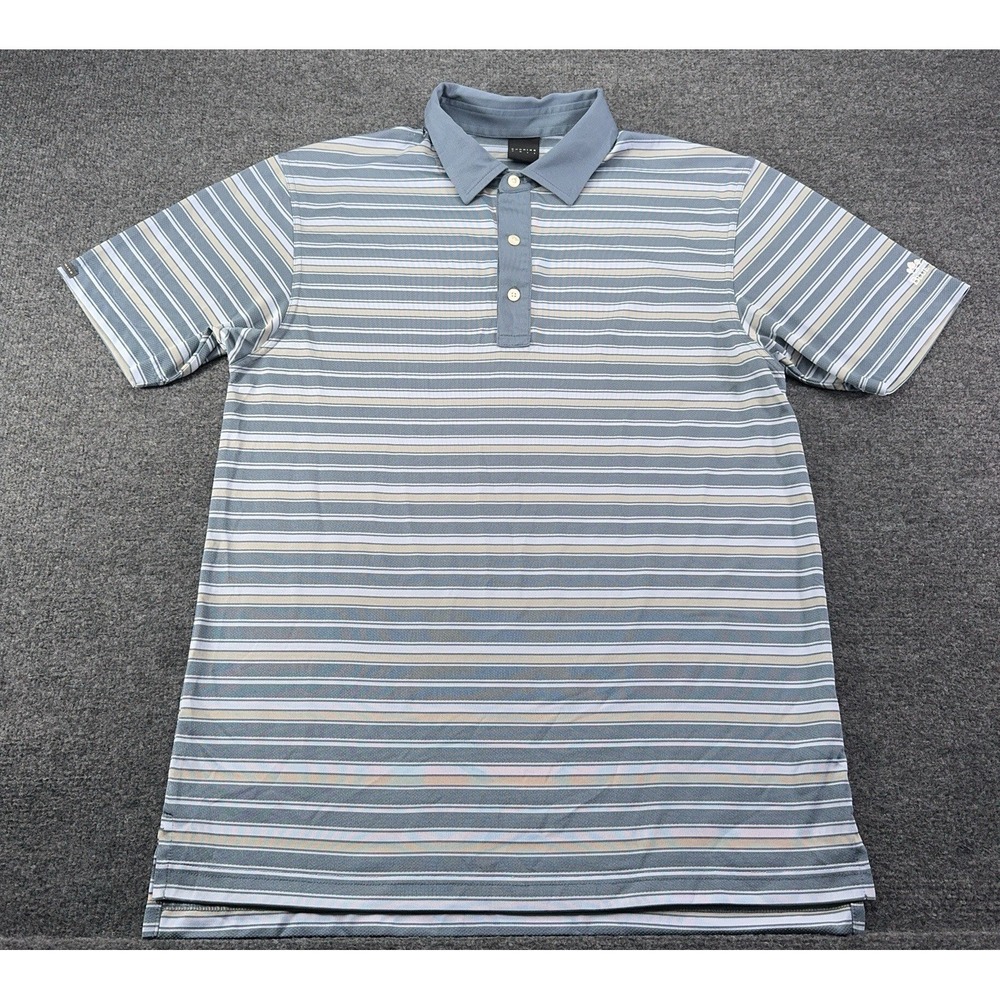 Dunning Golf Ventilated Performance Polo‎ Mens M Blue Stripe EUC